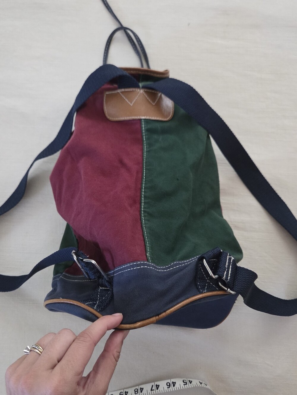 Vintage Colorblock Canvas Drawstring Backpack - Multicolor Tribal Pattern Gitano - Picture 6 of 9